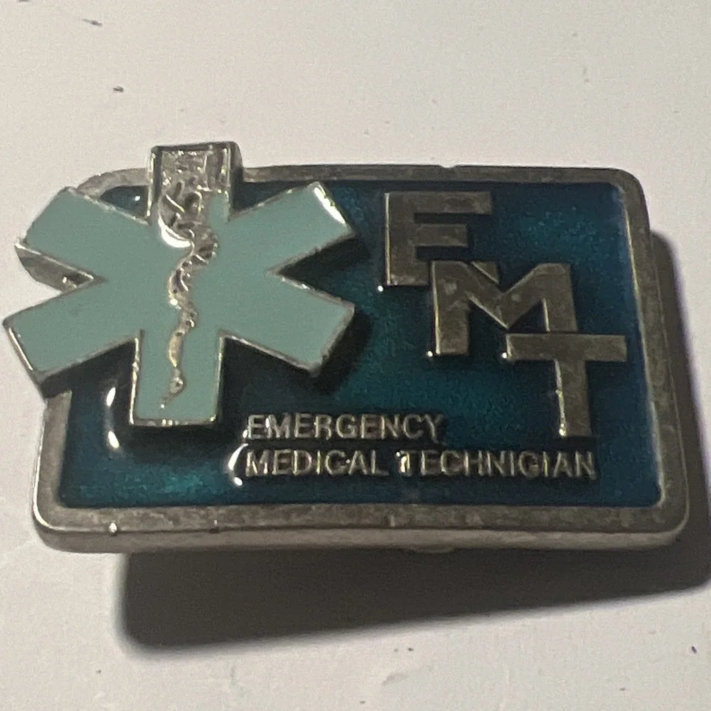 Vintage EMT Belt Buckle Emergency Medical Technician Star of Life Blue Enamel